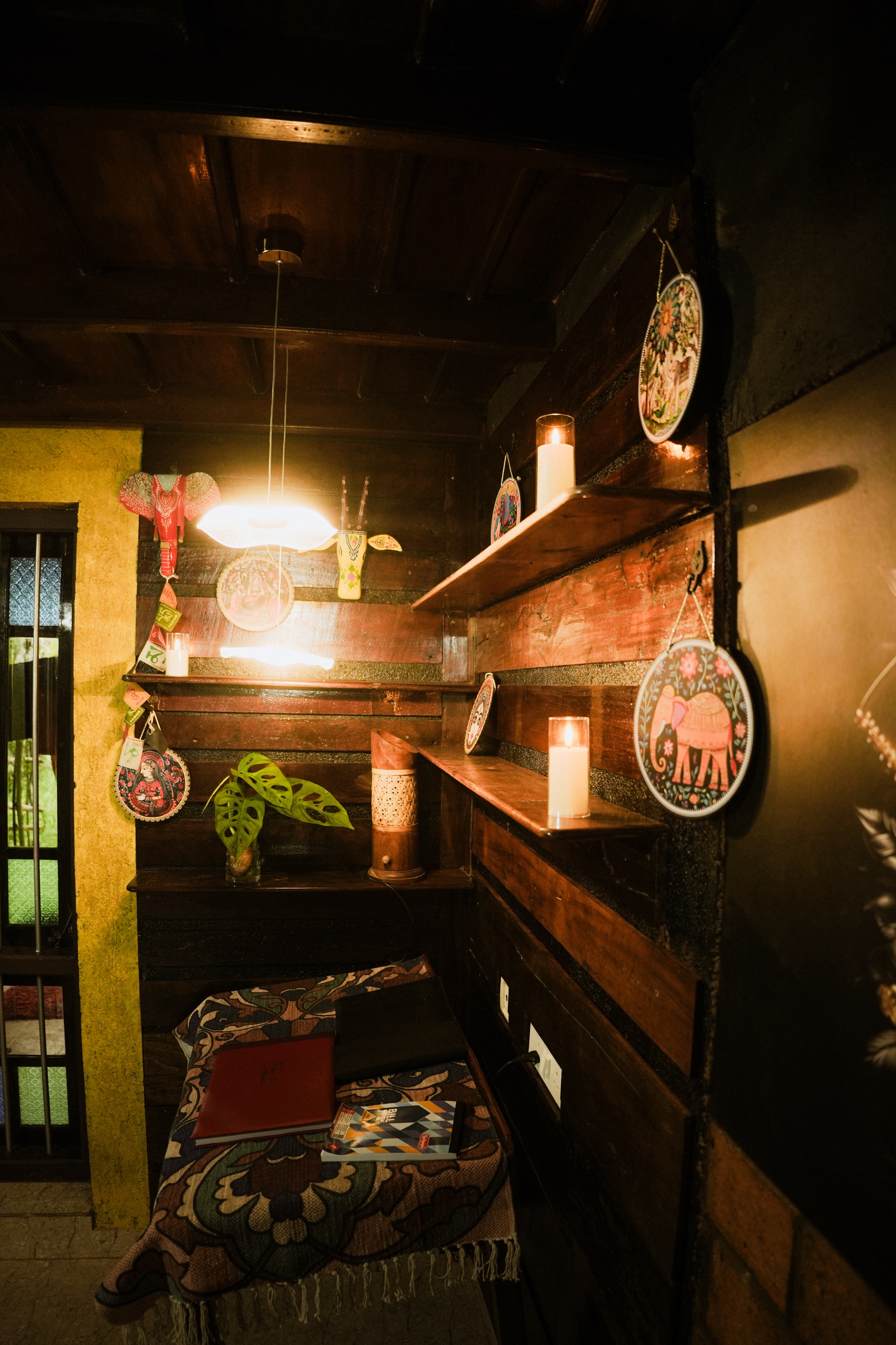 Candlelit decorative shelves